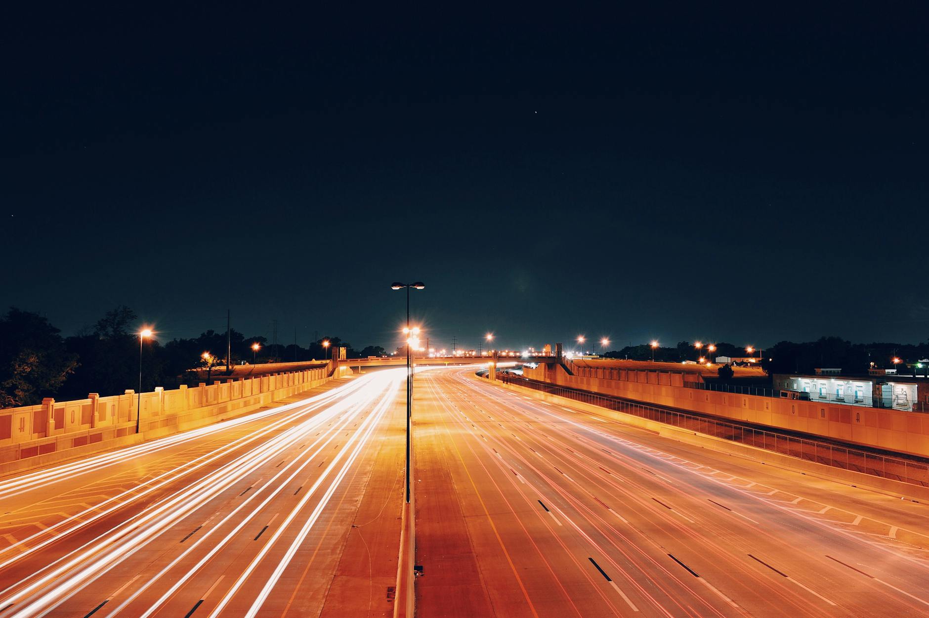 Highway night light trails, route from Naperville to O'Hare airport via I-88